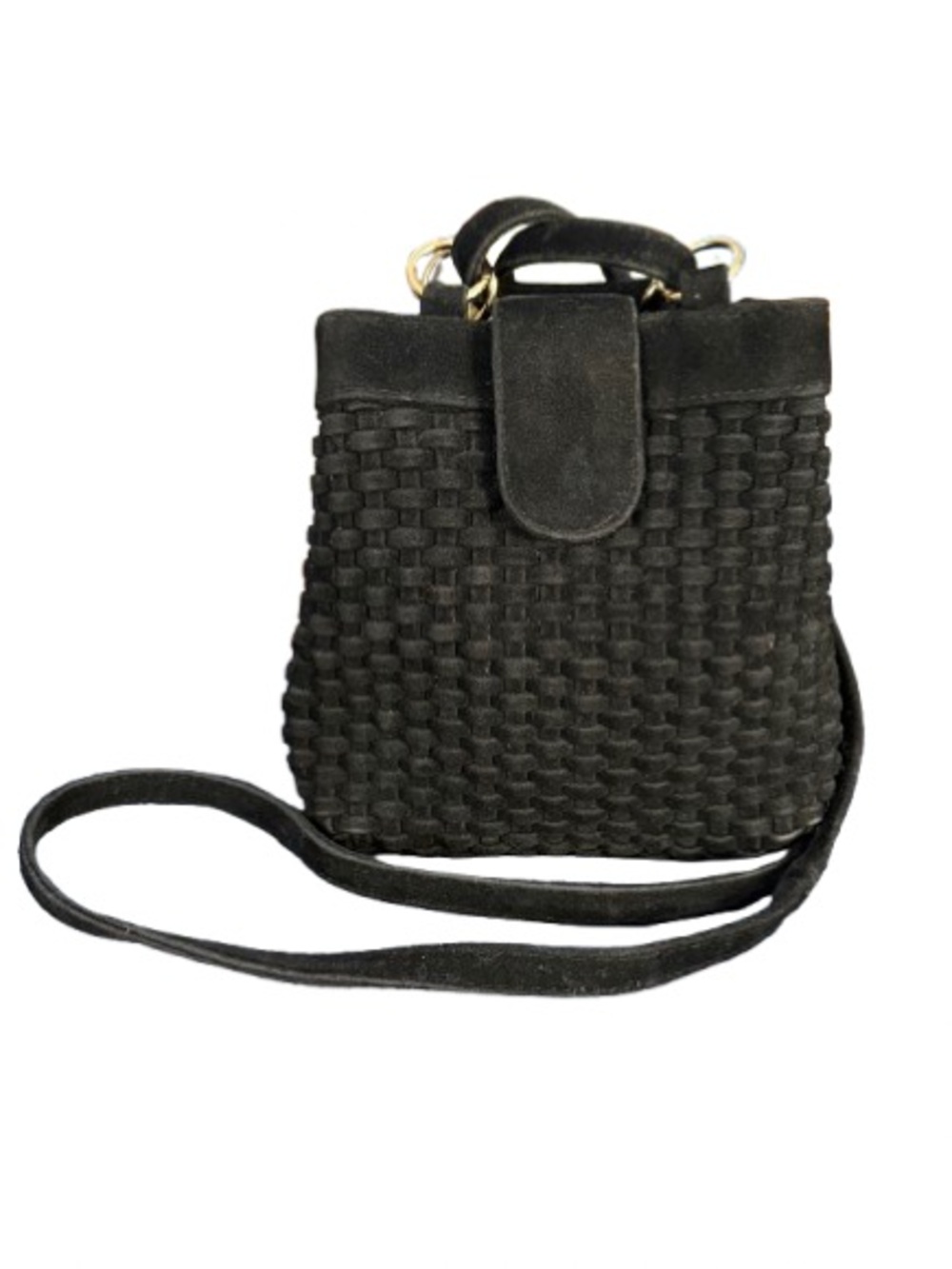 Amanda Smith Black Velvet Woven Mini Bucket Crossbody Bag Boho Y2K